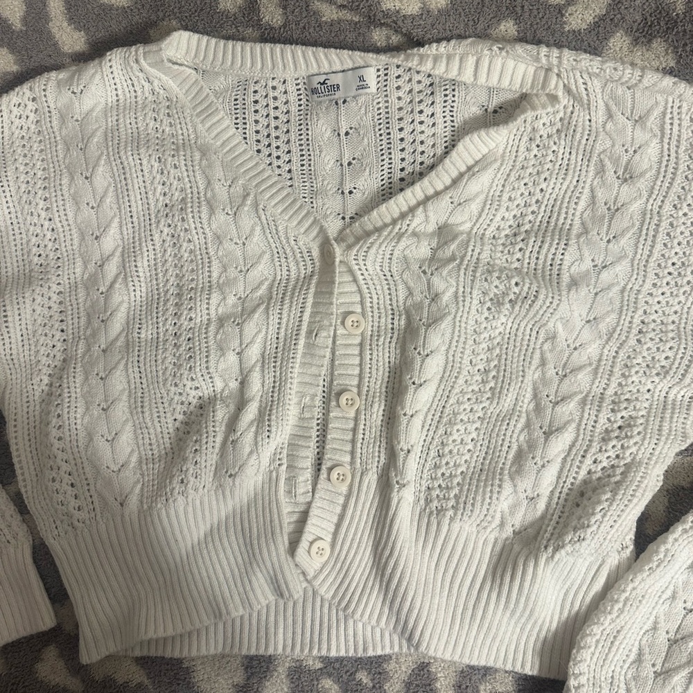 Hollister White Cable Knit Cardigan
